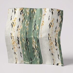 Vintage Floral Scarf Womens Accessory Green Gold Black Lightweight